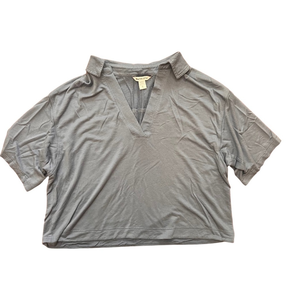 Athleta Oversized Westwood Blue draped Sweatshirt Collar Cropped Tee, size XS